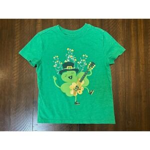 Cat & Jack Kids Green St Patricks Day Shamrock Rockstar Guitar T-Shirt XS 4/5